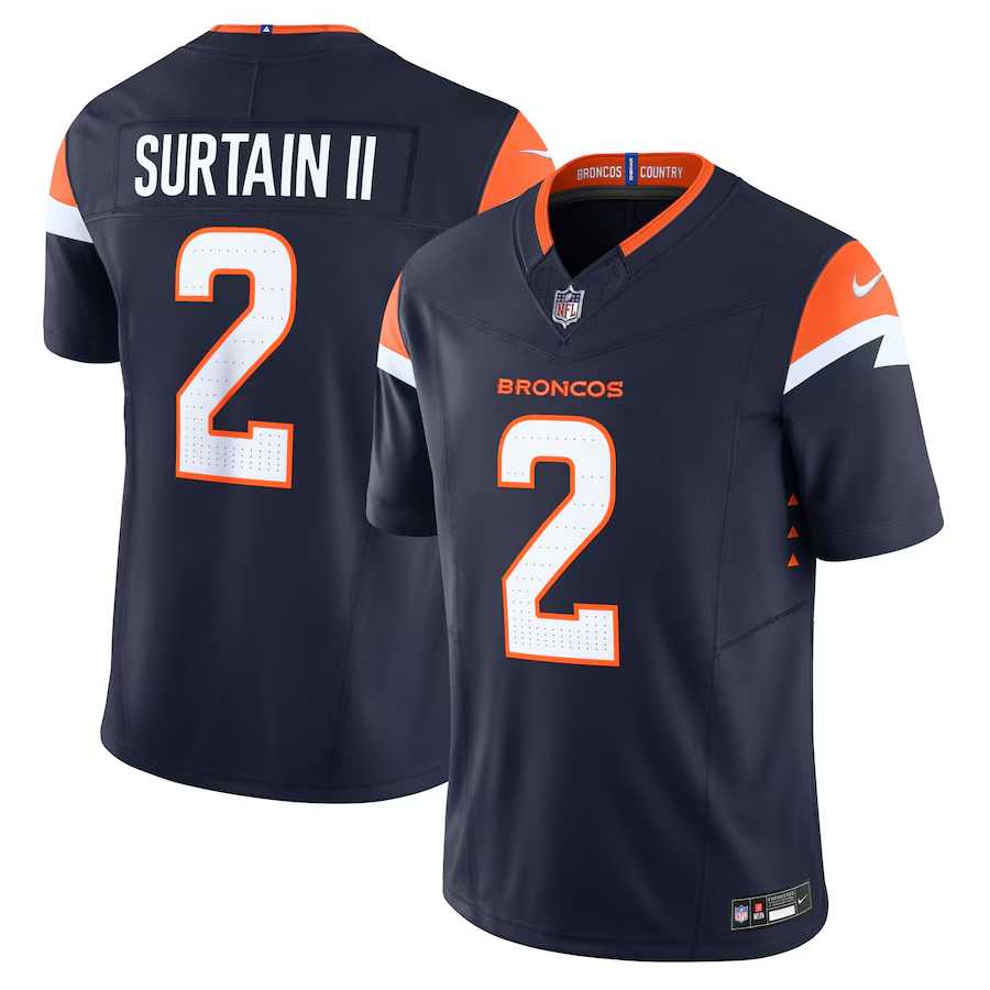 Men & Women & Youth Denver Broncos #2 Pat Surtain II Navy 2024 Draft F.U.S.E. Vapor Limited Stitched Jersey